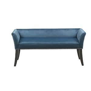 Antonio Blue Flared Arms Accent Bench 23 in. H x 49.5 in. W x 19.25 in. D