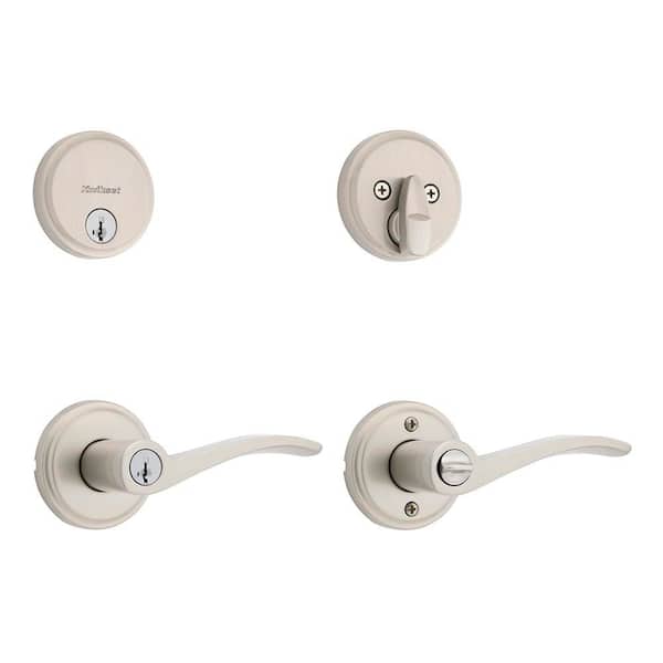 Kwikset Sedona Keyed Entry Handle and Single Cylinder Deadbolt Combo Pack featuring SmartKey Security in Satin Nickel