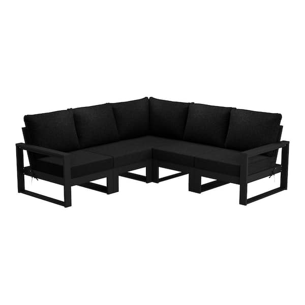 WESTIN OUTDOOR Endless Black Frame 5-Piece HDPE Plastic Outdoor Patio Modular Sectional Set with Black Cushions