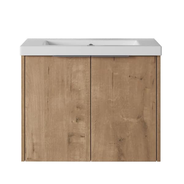 Aoibox 24 in. W x 18 in. D x 19 in. H Sink Wall Mounted Bath Vanity Cabinet with White Resin Basin Top & 2Door