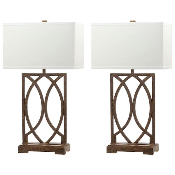 SAFAVIEH Jago 29.5 in. Antique Gold Arcs Table Lamp with White Shade (Set of 2)