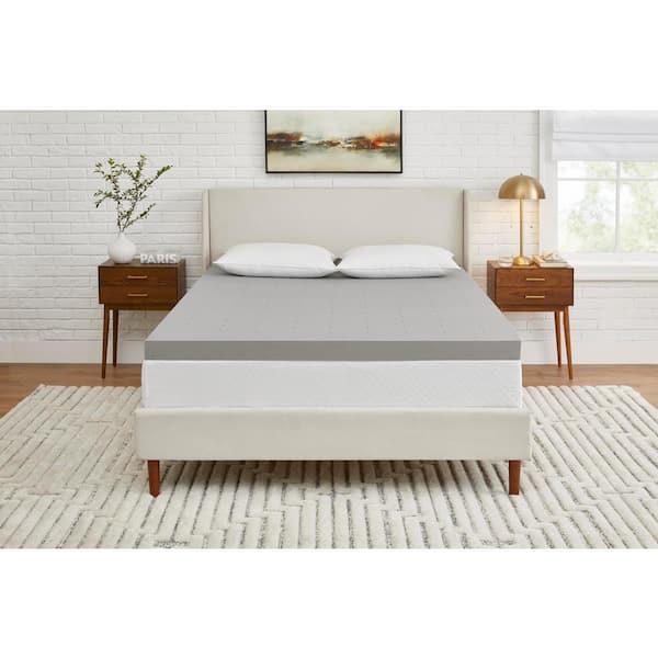 StyleWell 3 in. King Charcoal Infused Cooling Memory Foam Mattress Topper