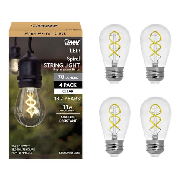 11-Watt Equivalent Spiral Filament S14 E26 String Light LED Light Bulb, Warm White 2100K (4-Pack)