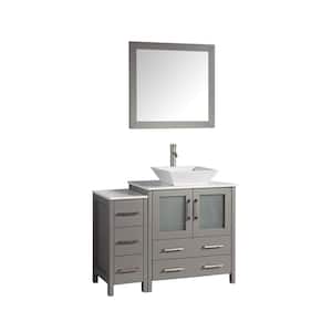 Ravenna 42 in. W x 18.5 in. D x 31.1 in. H Bathroom Vanity in Grey with Single Basin Top in White Quartz and Mirror