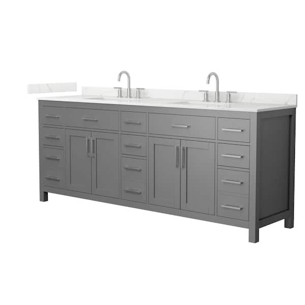 Wyndham Collection Beckett 84 in. Double Freestanding Dark Gray Bath Vanity with Giotto Quartz Top (Assembled)