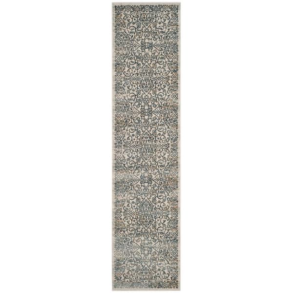 Princeton 2 ft. x 7 ft. Cream/Slate Floral Border Runner Rug
