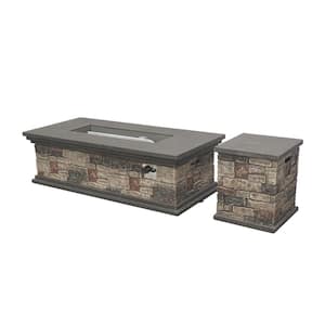 Chesney 56.25 in. x 17.25 in. Outdoor Patio Light Weight Concrete Firepit with Tank Holder