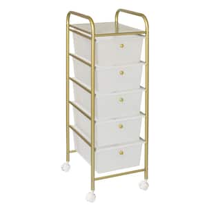 5-Drawer Rolling Storage Cart with Plastic Drawers in Gold
