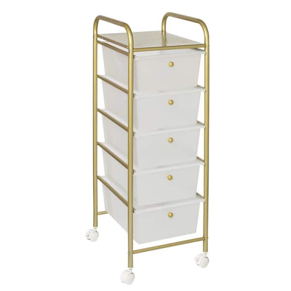 Honey-Can-Do 5-Drawer Rolling Storage Cart with Plastic Drawers in Gold