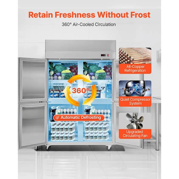 32cu.ft. Commercial Refrigerator and Freezer 31.89 in.W Upright 4-Doors Auto-Defrost Stainless Steel 6-Shelves in Silver