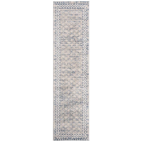 Brentwood Light Gray/Blue 2 ft. x 8 ft. Multi-Border Geometric Runner Rug