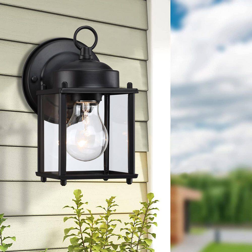 8. in 1-Light Outdoor Hardwired Wall Lantern Sconce with Matte Black Finish and Clear Glass Shade (2-Pack) price history on PriceWatchPro