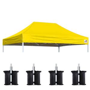 USA Pop Up Replacement Canopy, Instant Ez Canopy Top Cover ONLY, Bonus 4PC Pack Canopy Weight Bag( 8 ft. x 12 ft. yellow