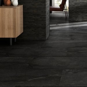 Dominion Charcoal Black 23.62 in. x 47.24 in. Matte Limestone Look Porcelain Floor and Wall Tile (15.49 sq. ft./Case)
