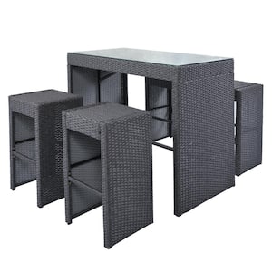 Gray 5-Piece Wicker Outdoor Serving Bar Set with Cushion