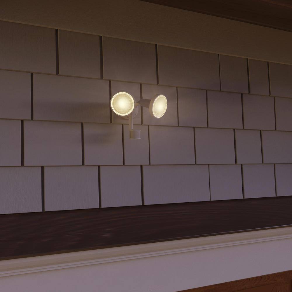 White Motion-Sensing Dual Bulb Outdoor Floodlight