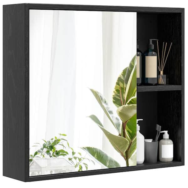 25 in. W x 6 in. D x 21.5 in. H Bathroom Storage Wall Cabinet with Single Mirror Door in Black