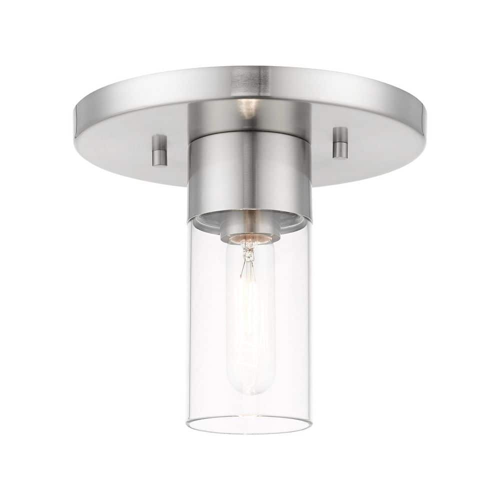 Carson Brushed Nickel 8.25" Clear Glass Indoor/Outdoor Flush Mount Light