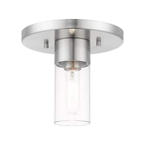 Carson 9 in. 1-Light Brushed Nickel Flush Mount with Clear Glass Shade