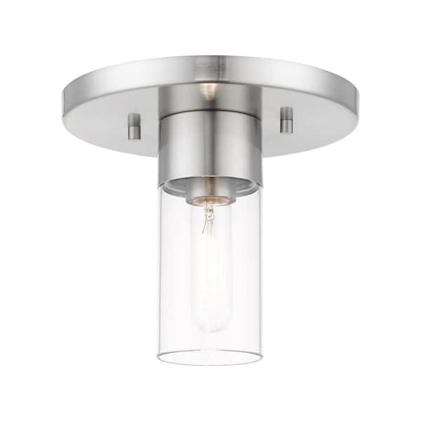 Livex Lighting Carson 9 in. 1-Light Brushed Nickel Flush Mount with Clear Glass Shade