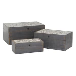 Rectangle Wood Floral Box with Hinged Lid (Set of 3)