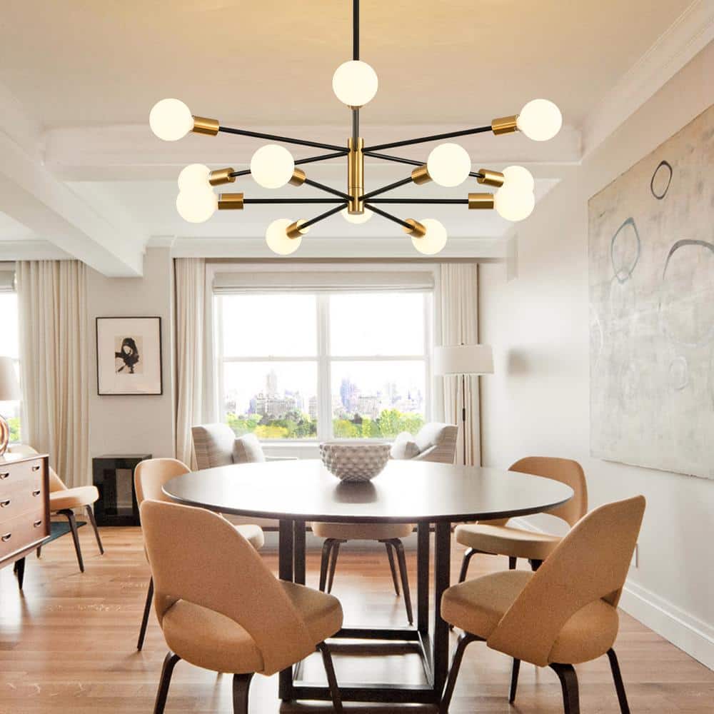 12-Light Black and Gold Metal Sputnik Chandelier