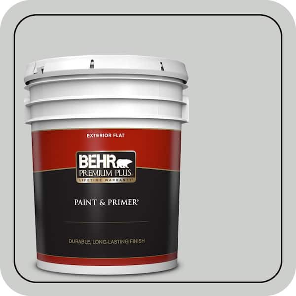 BEHR PREMIUM PLUS 5 gal. #N460-2 Planetary Silver Flat Exterior Paint & Primer