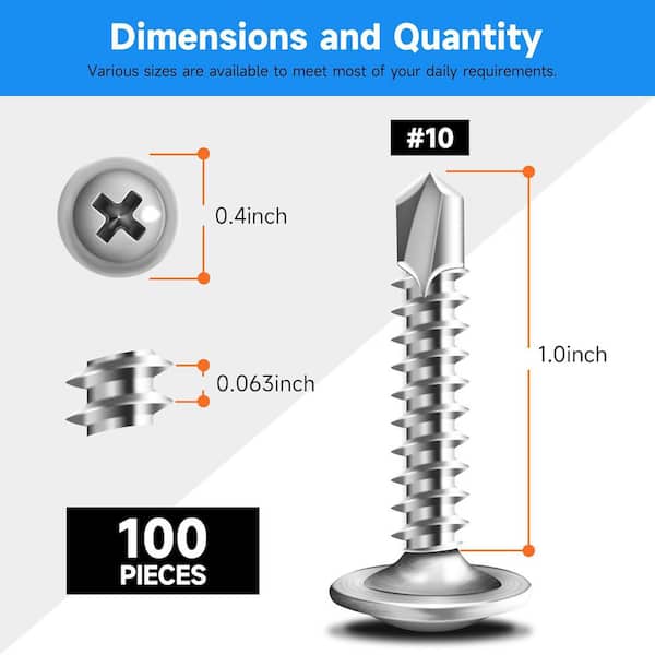 #10 x 1 in. 410 Stainless Steel Phillips Truss Head Self Drilling Sheet Metal Screw (100-Pack)