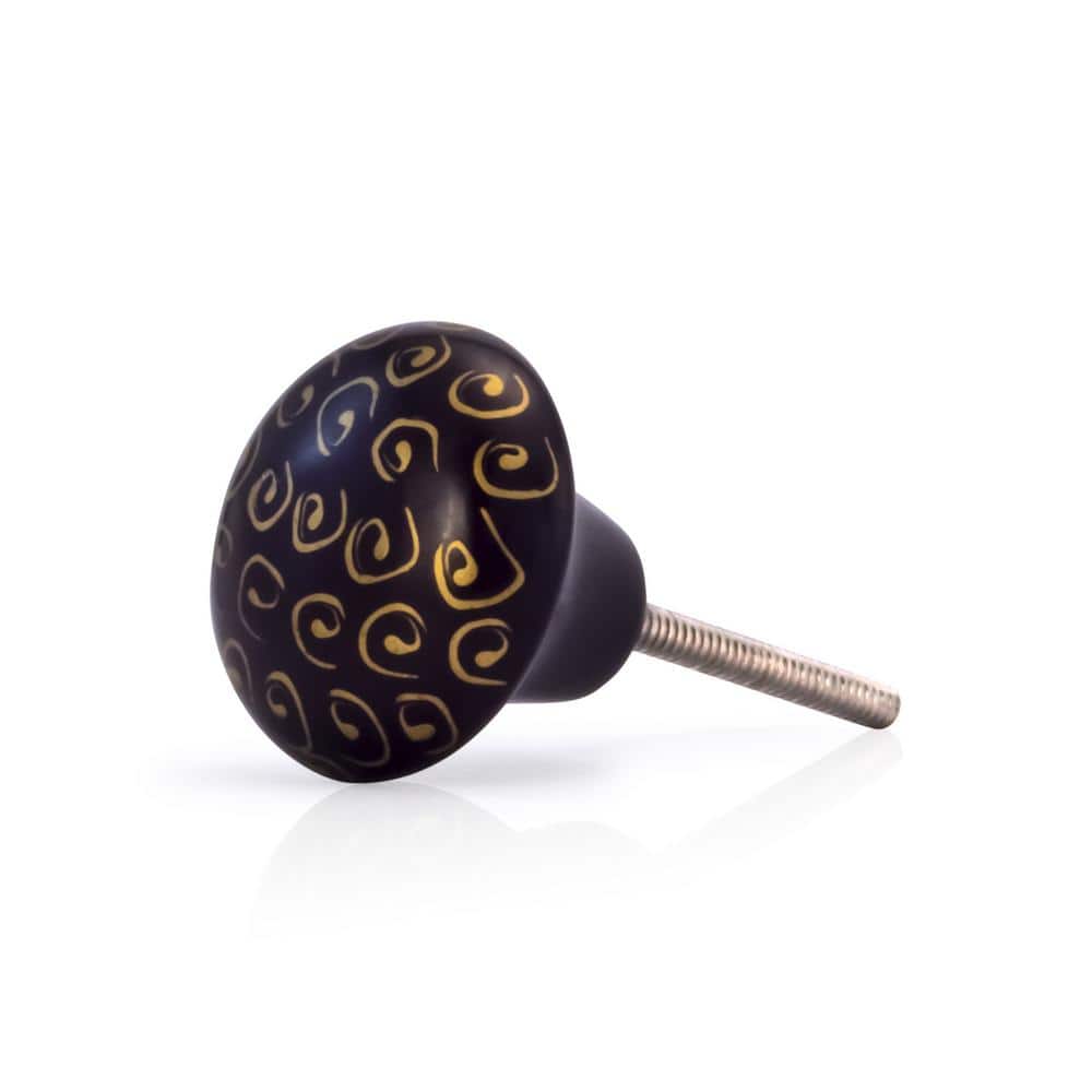 Black and Gold Round Ceramic Cabinet Knob with Hardware