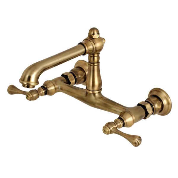 Kingston Brass English Country 2-Handle Wall Mounted Bathroom Faucet in Antique Brass