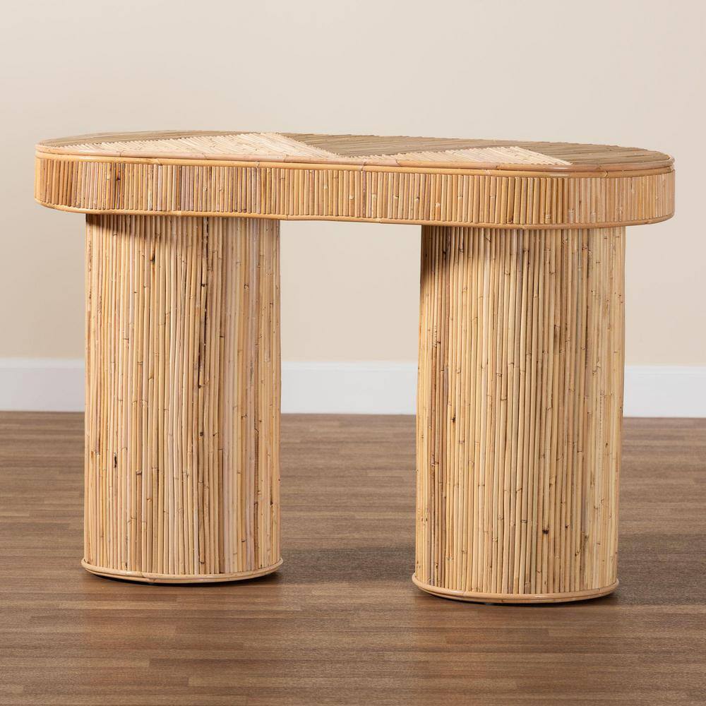 Iryna Natural Rattan and Wood Bohemian Console Table