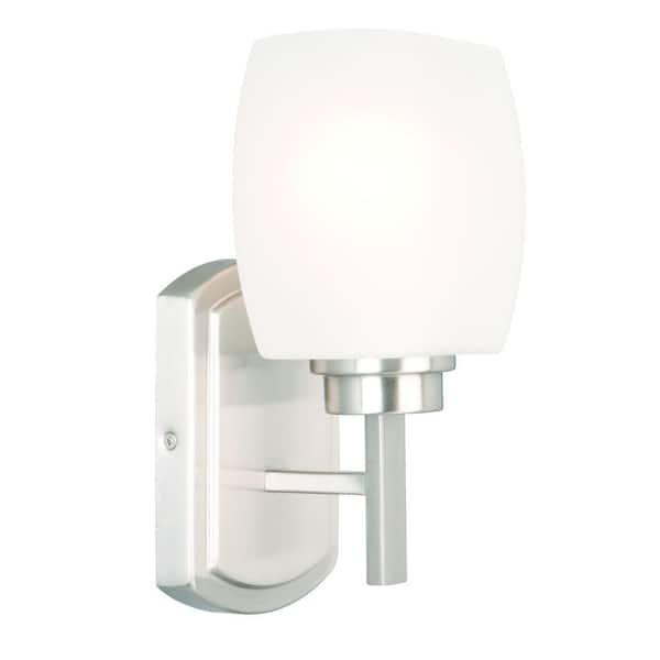 Hampton Bay Tamworth 1-Light Brushed Nickel Sconce with Frosted Glass Shade