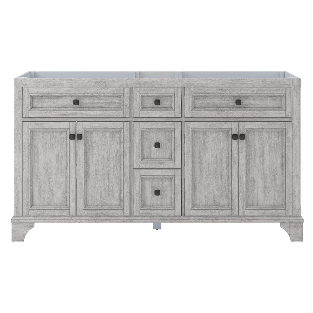 Ellery 60" Vintage Grey Double Freestanding Vanity with Oil-Rubbed Bronze Hardware