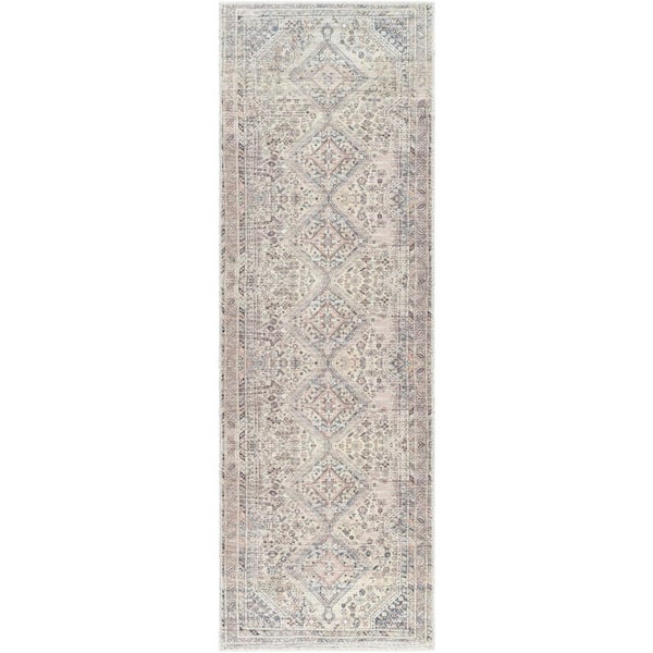 Livabliss Amaka Beige/Gray Medallion 3 ft. x 8 ft. Machine-Washable Indoor Runner Area Rug
