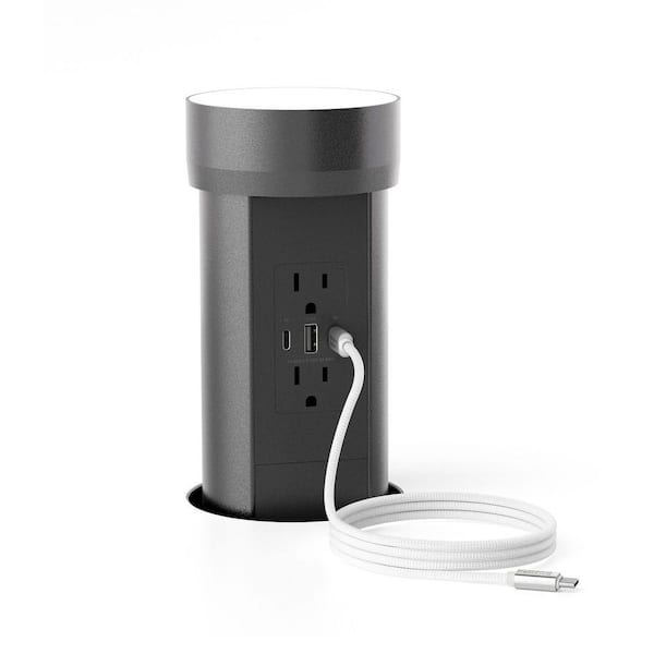 Black 15 Amp Flush Pop-Up Outlet with (2) 15-Watt USB-C, (1) USB-A and (2) AC Ports