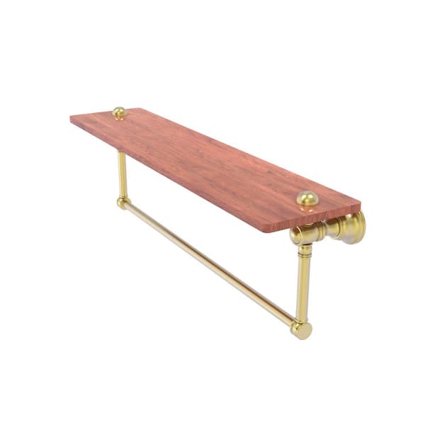 Allied Brass Carolina Collection 22 in. W 7 in. H x 5.54 in. D Brass Rectangular Wood Shelf with Integrated Towel Bar in Satin Brass