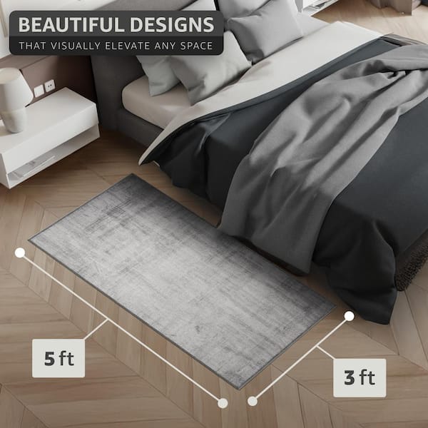 Gray 3 ft. x 5 ft. Area Rug for Entryway Machine Washable Non-Slip Vintage Rug - Low Pile Non-Shedding Indoor Rugs