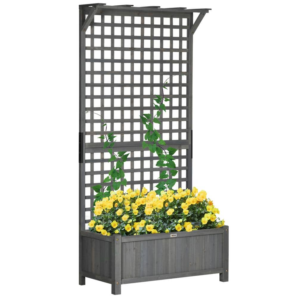 Dark Gray Wood Planter with Trellis and Roof, 72" Tall