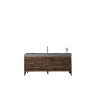 Linear 72.5 in. W x 19 in. D x 34.3 in. H Bathroom Vanity in Mid Century Walnut with Dusk Grey Glossy Composite Top