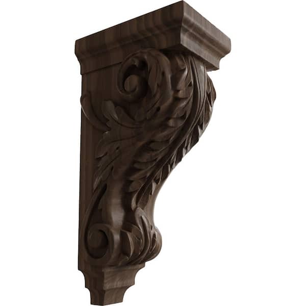 Ekena Millwork 7 in. x 5 in. x 14 in. Unfinished Wood Walnut Large Acanthus Corbel