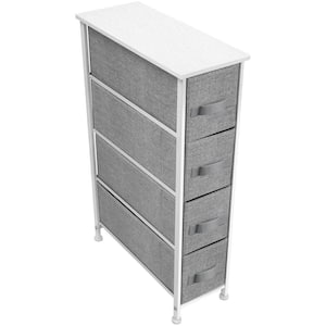 3.1 in. L x 7.48 in. W x 11.762 in. H 4-Drawer White Tall Narrow Dresser Steel Frame Wood Top Easy Pull Fabric Bins