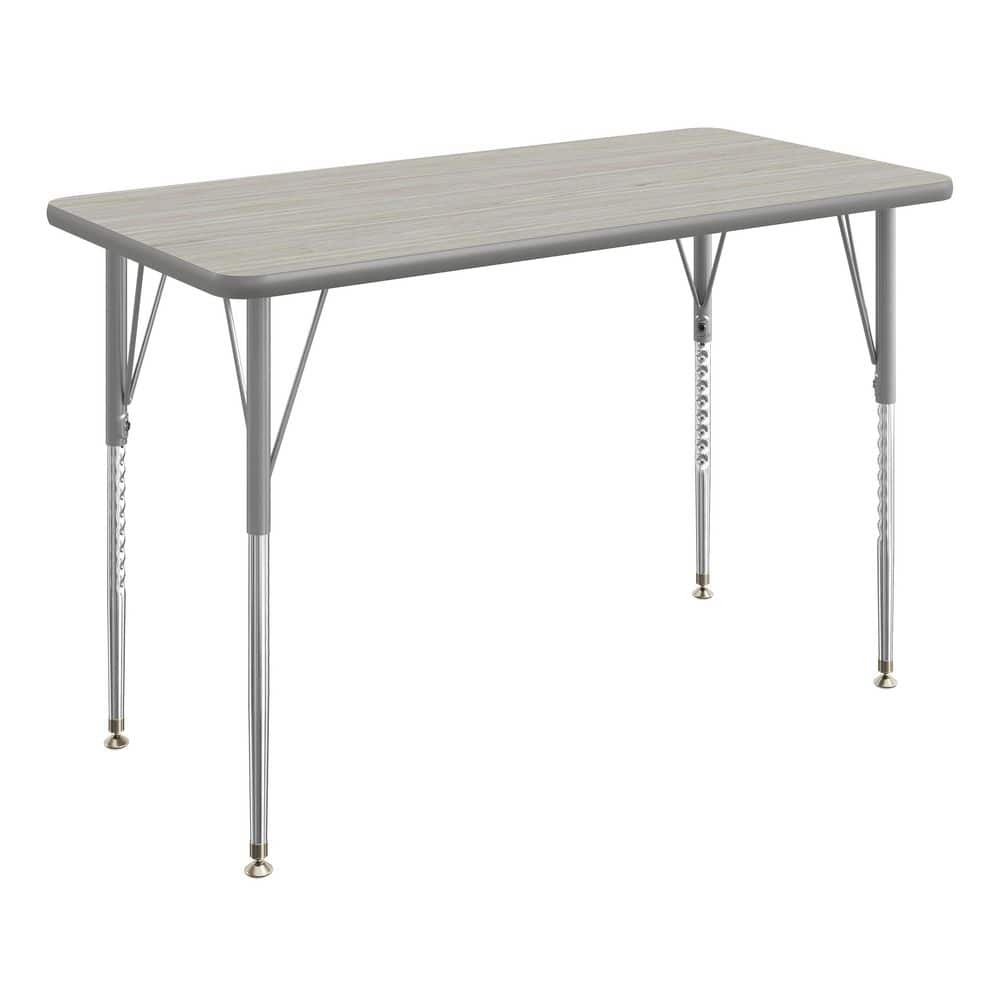 Wren Adjustable Light Gray Top/Silver Frame Rectangle Kids Activity Table with Thermal Laminate Top for 4