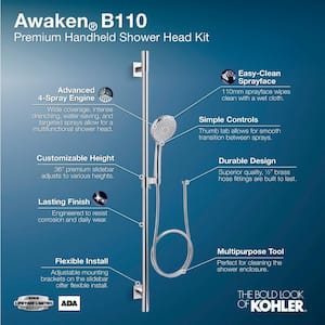 Awaken 4-Spray Premium Slidebar Kit with Handshower in Vibrant Brushed Nickel