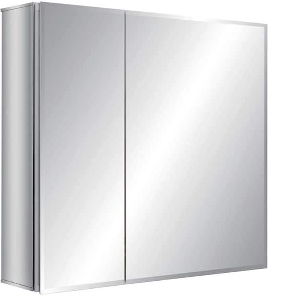 Maincraft 30 in. W x 26 in. H Rectangular Silver Aluminum Recessed/Surface Mount Medicine Cabinet with Mirror