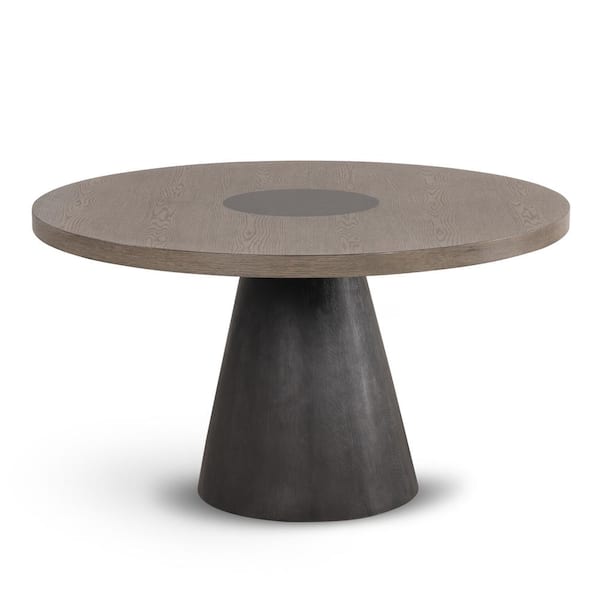 Hans Modern Rustic Oak/Dark Walnut Round Wood 54 in. Pedestal Dining Table Seats-4