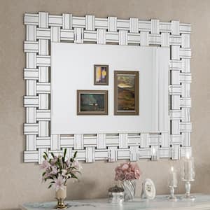 48 in. W x 40 in. H Large Rectangular Frameless Decorative Art Mirror Anti-Rust Glass Silver Wall Bathroom Vanity Mirror