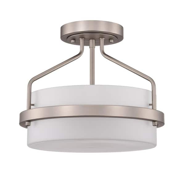 Warehouse of Tiffany Stefani 11.8 in. 2-Light Indoor Matte Satin Nickel Semi-Flush Mount Ceiling Light with Light Kit
