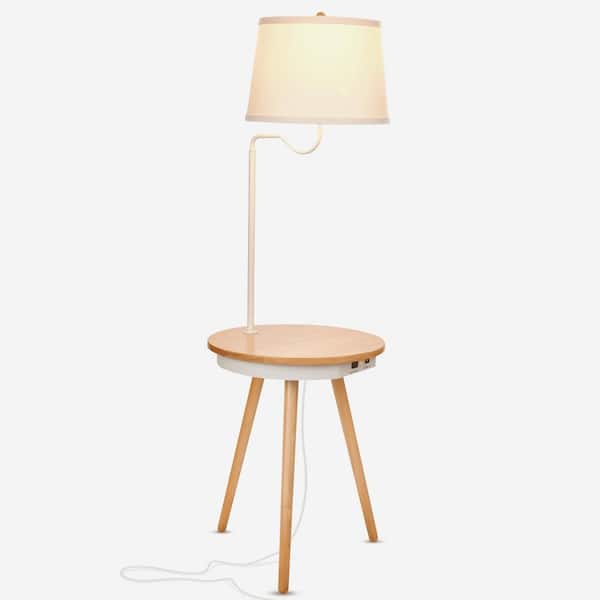 Brightech Owen Wireless Charging Station Bedside End Table w/Built In Lamp, Wood