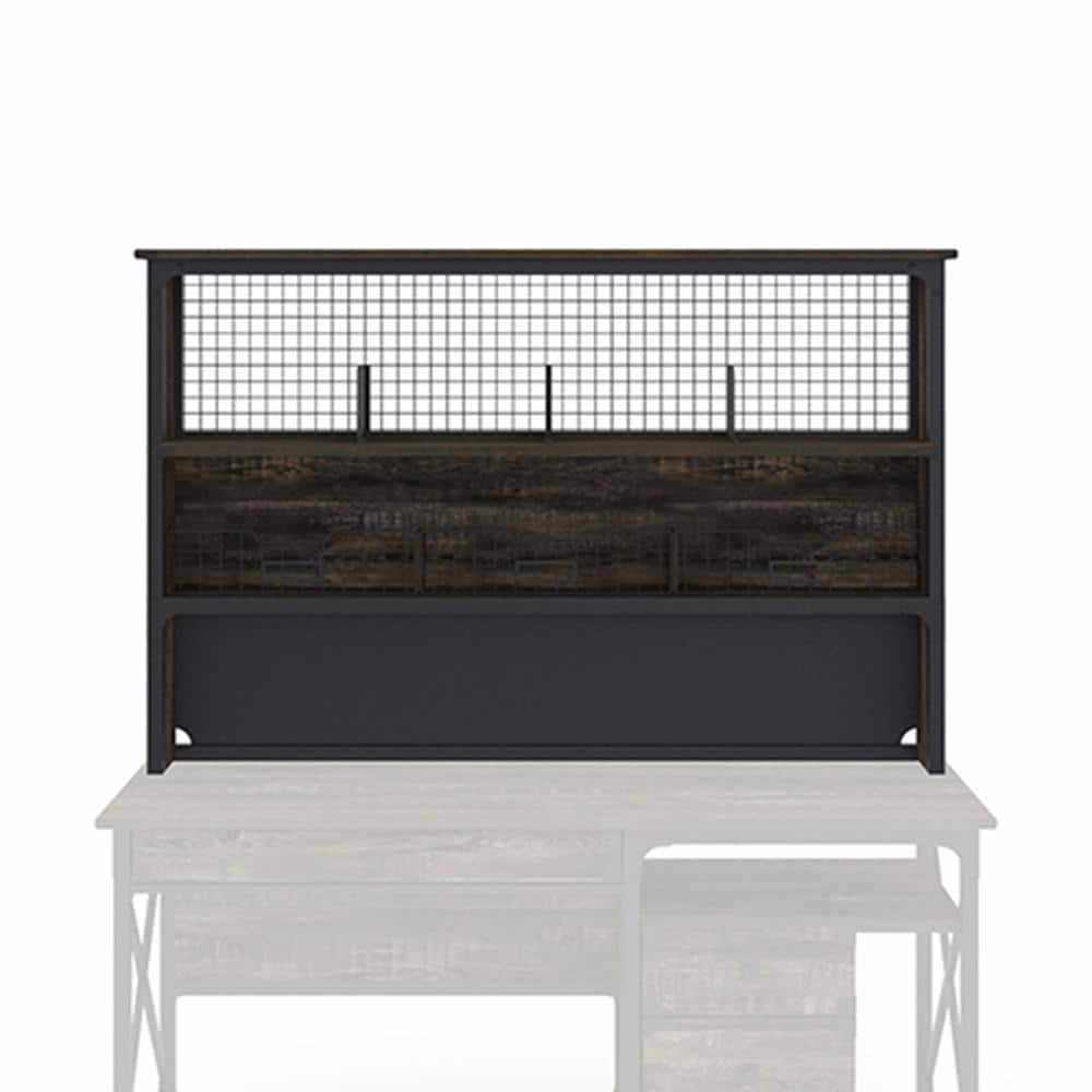 Carbon Oak Industrial Computer Desk Hutch with Metal Frame