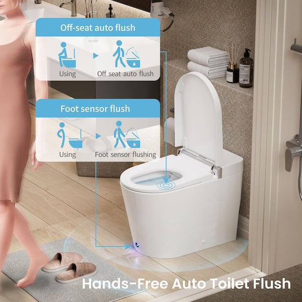 Comfort Fit Elongated Bidet Toilet 1.28GPF in White with Wider Heated Seat, Warm Wash, Night Light, Auto Flush